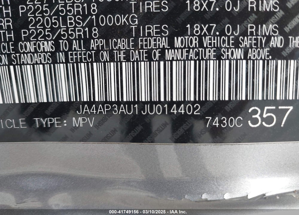 2018 MITSUBISHI OUTLANDER SPORT 2.0 ES/2.0 LE VIN: JA4AP3AU1JU014402