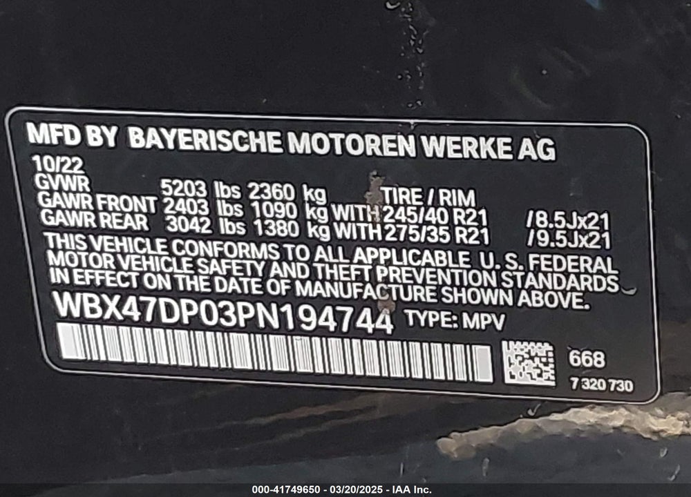2023 BMW X3 VIN: WBX47DP03PN194744