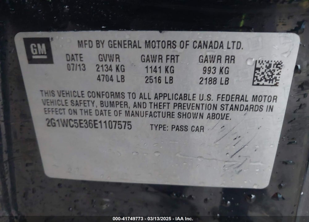 2014 CHEVROLET IMPALA LIMITED VIN: 2G1WC5E36E1107575