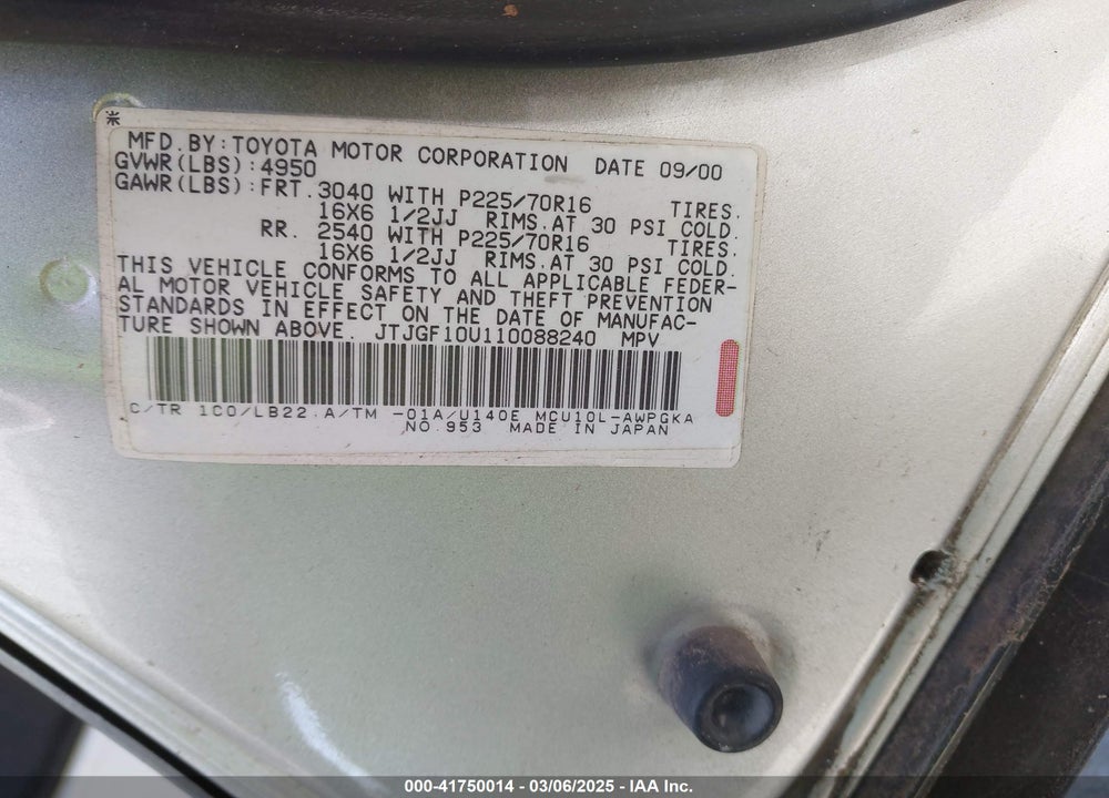 2001 LEXUS RX 300 VIN: JTJGF10U110088240