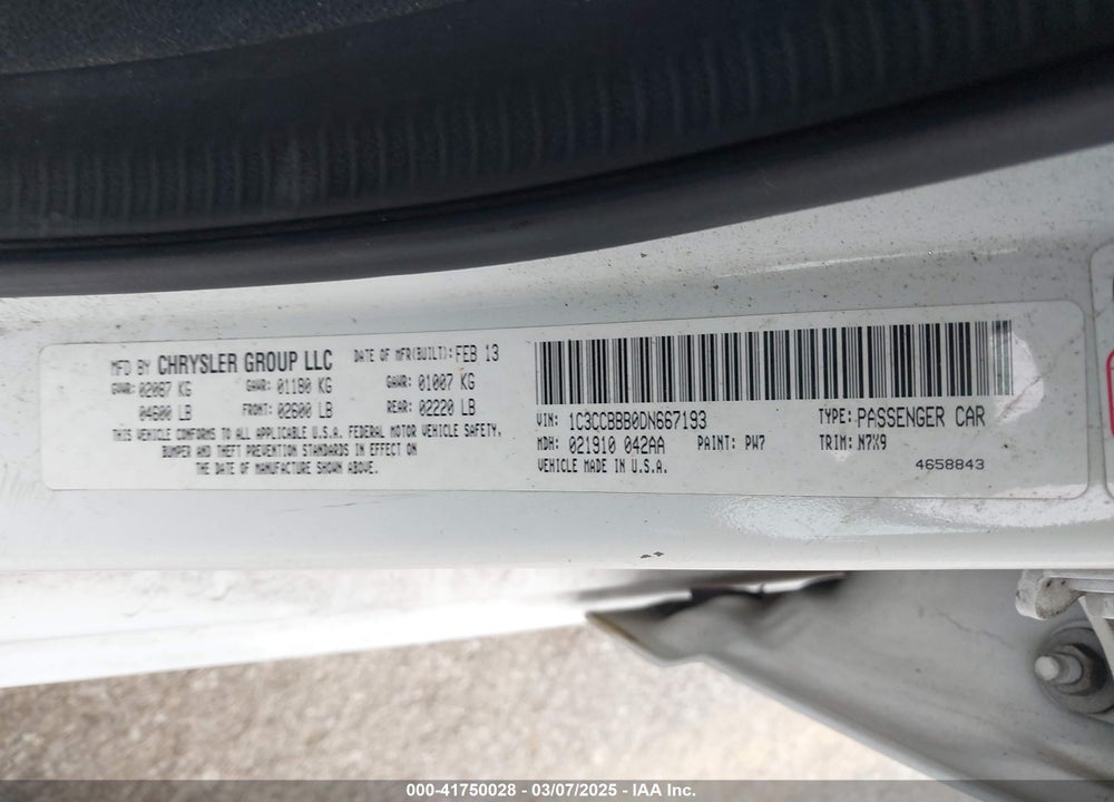2013 CHRYSLER 200 VIN: 1C3CCBBB0DN667193
