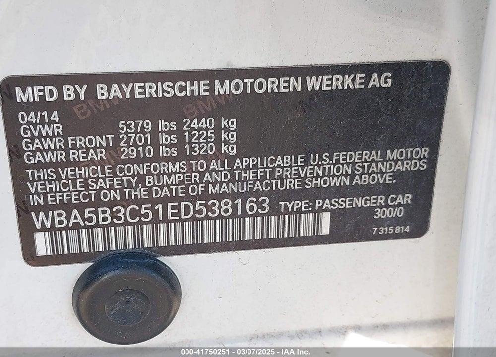 2014 BMW 535 VIN: WBA5B3C51ED538163