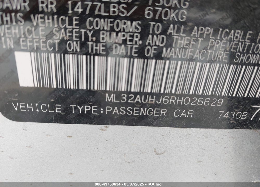 2024 MITSUBISHI MIRAGE ES/LE VIN: ML32AUHJ6RH026629