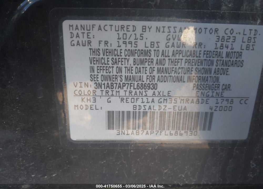 2015 NISSAN SENTRA VIN: 3N1AB7AP7FL686930