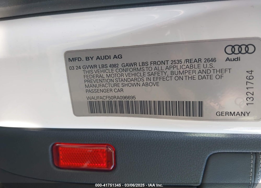 2024 AUDI A5 SPORTBACK PREMIUM PLUS 45 TFSI QUATTRO S TRONIC VIN: WAUFACF50RA096695