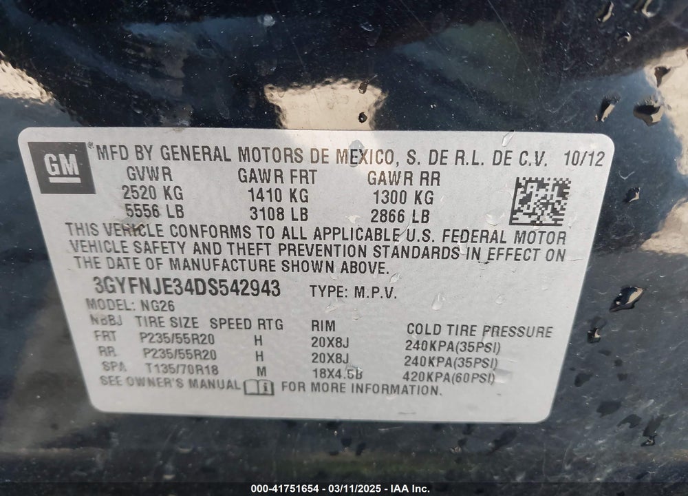 2013 CADILLAC SRX PREMIUM COLLECTION VIN: 3GYFNJE34DS542943