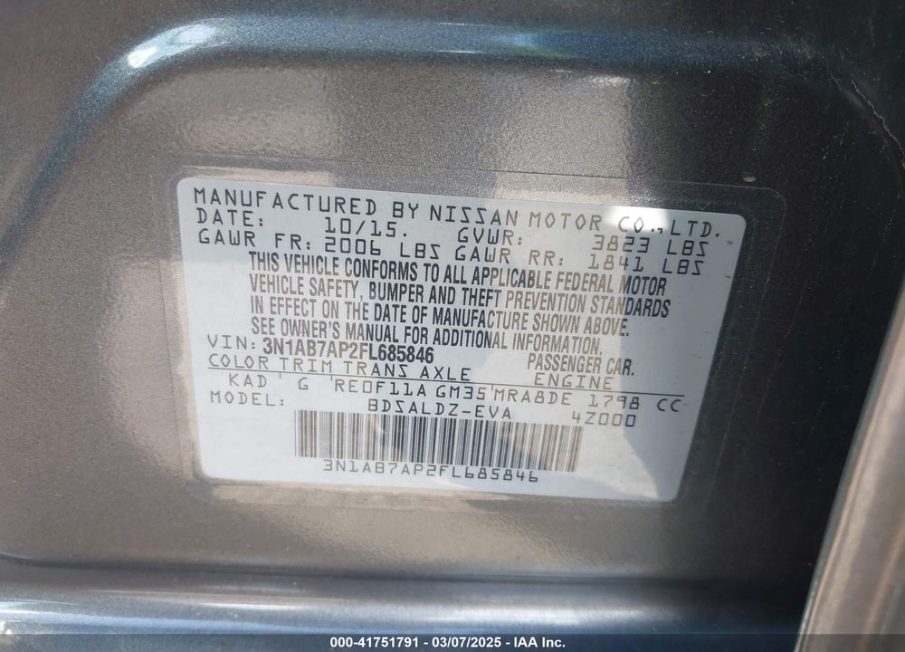 2015 NISSAN SENTRA VIN: 3N1AB7AP2FL685846