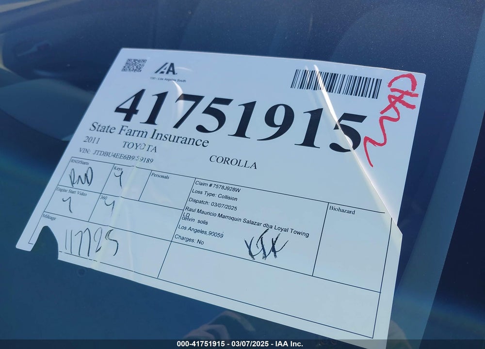 2011 TOYOTA COROLLA VIN: JTDBU4EE6B9159189