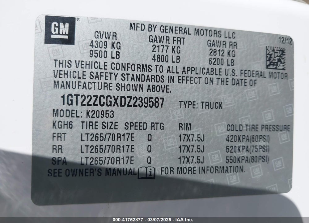 2013 GMC SIERRA 2500HD WORK TRUCK VIN: 1GT22ZCGXDZ239587