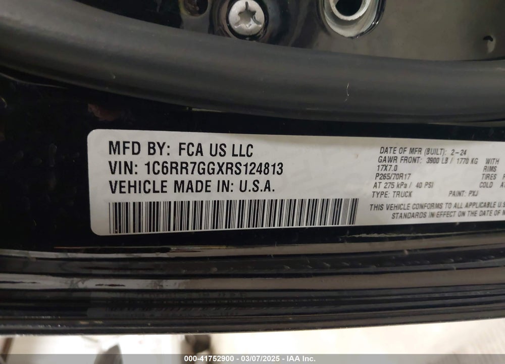2024 RAM 1500 CLASSIC VIN: 1C6RR7GGXRS124813