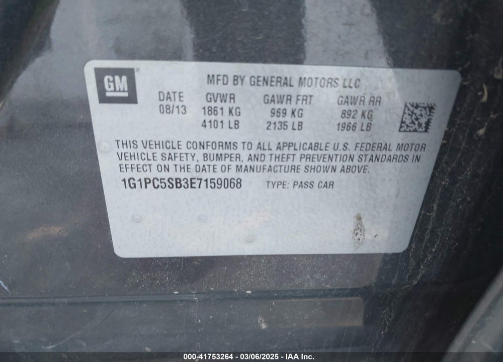 2014 CHEVROLET CRUZE 1LT AUTO VIN: 1G1PC5SB3E7159068