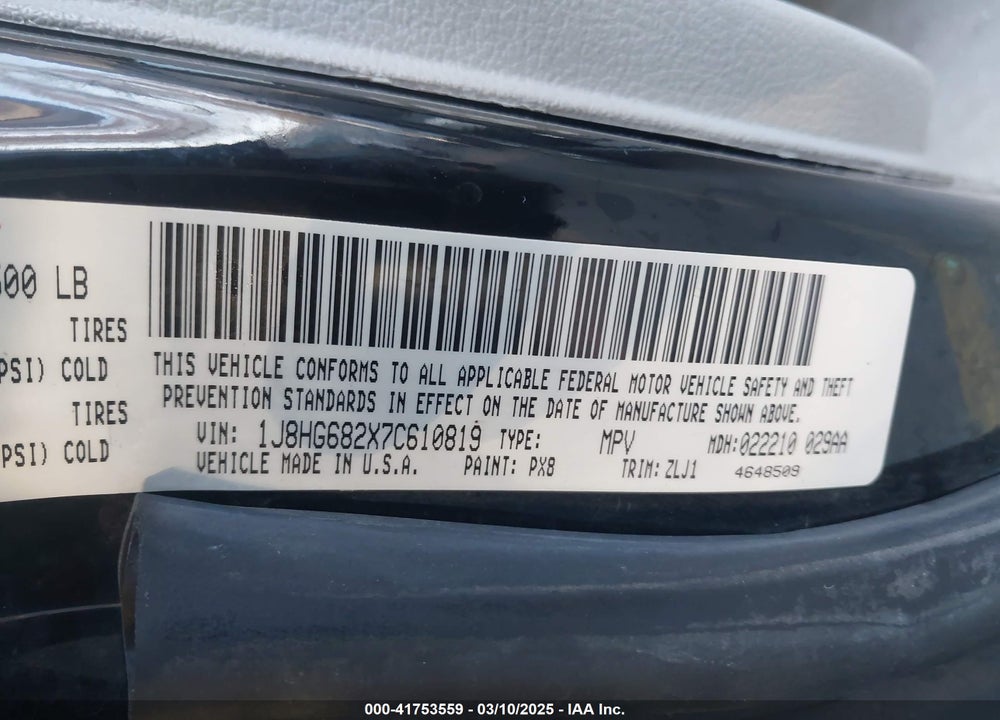 2007 JEEP COMMANDER OVERLAND VIN: 1J8HG682X7C610819