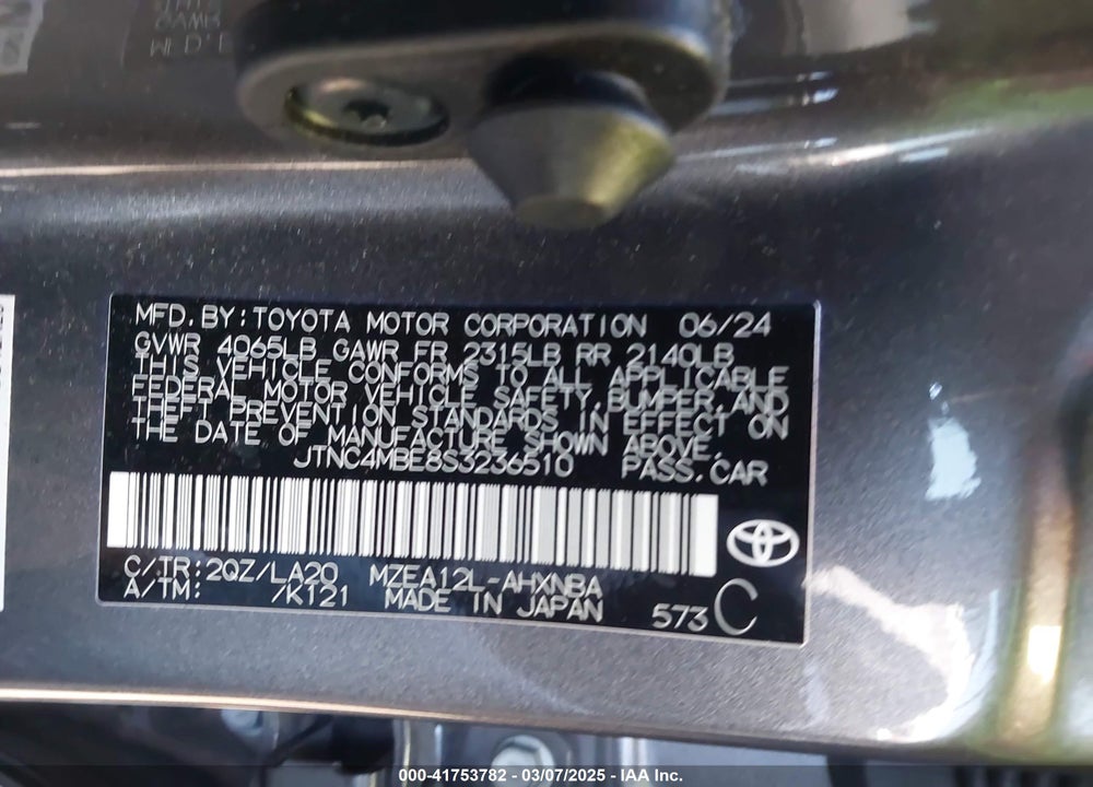 2025 TOYOTA COROLLA VIN: JTNC4MBE8S3236510