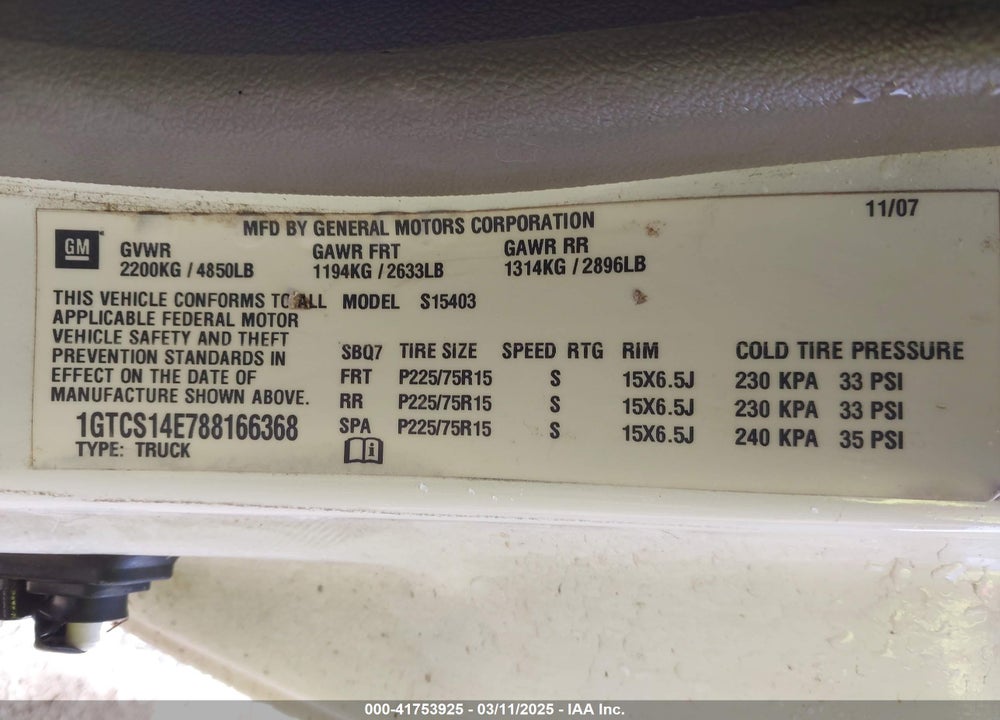 2008 GMC CANYON VIN: 1GTCS14E788166368