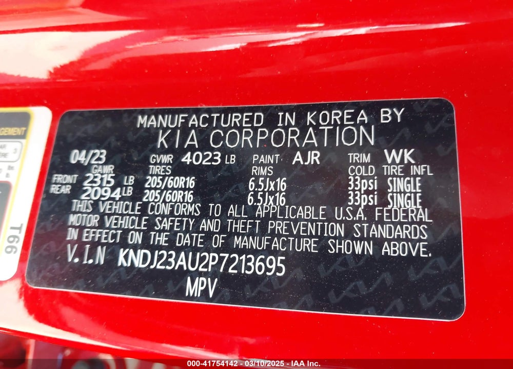 2023 KIA SOUL !/+/S VIN: KNDJ23AU2P7213695