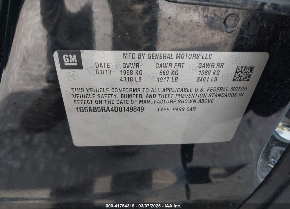 2013 CADILLAC ATS VIN: 1G6AB5RA4D0149849
