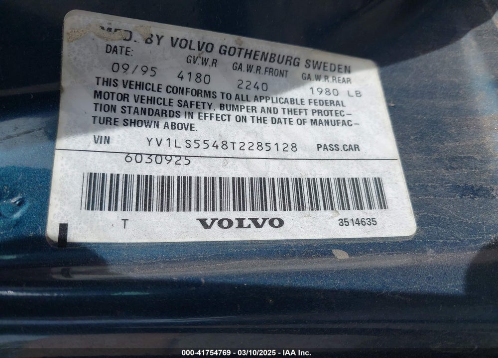 1996 VOLVO 850 VIN: YV1LS5548T2285128