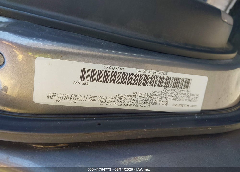 2008 SUBARU OUTBACK 2.5I VIN: 4S4BP61C686302333