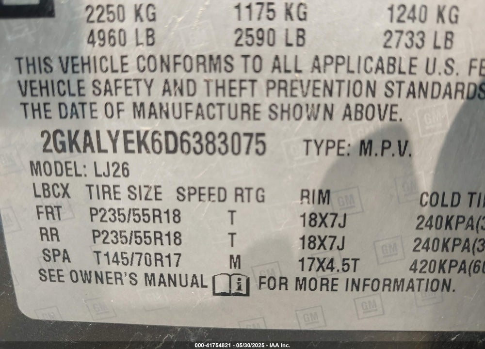 2013 GMC TERRAIN VIN: 2GKALYEK6D6383075