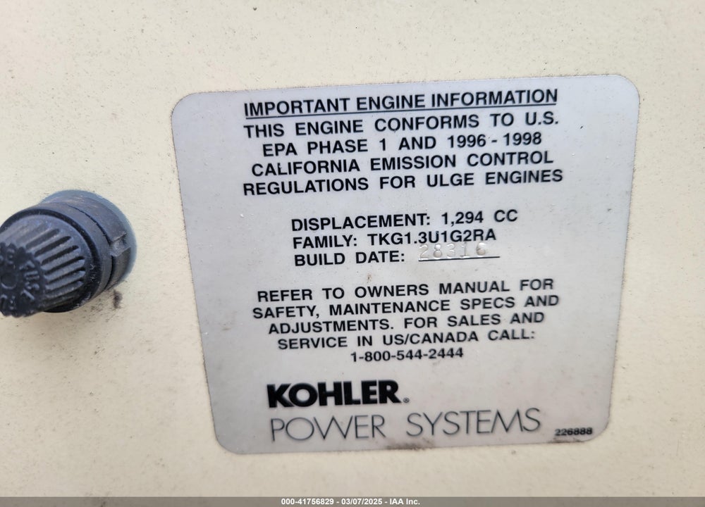 1996 KOHLER POWER SYSTEM VIN: 484856