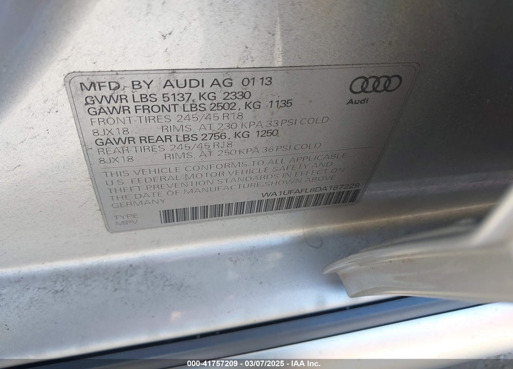 2013 AUDI ALLROAD 2.0T PREMIUM PLUS VIN: WA1UFAFL8DA187229