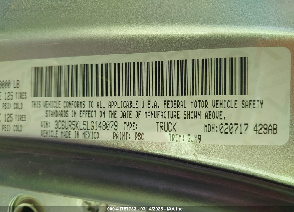 2020 RAM 2500 VIN: 3C6UR5KL5LG148079
