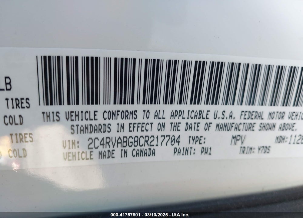 2012 VOLKSWAGEN ROUTAN VIN: 2C4RVABG8CR217704
