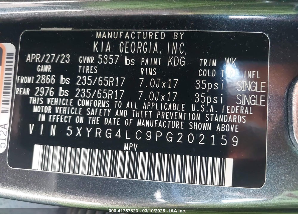 2023 KIA SORENTO VIN: 5XYRG4LC9PG202159