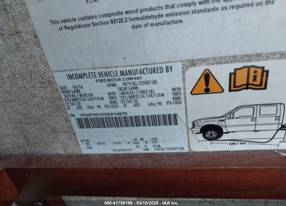2016 FORD F53 VIN: 1F66F5DY0G0A14970