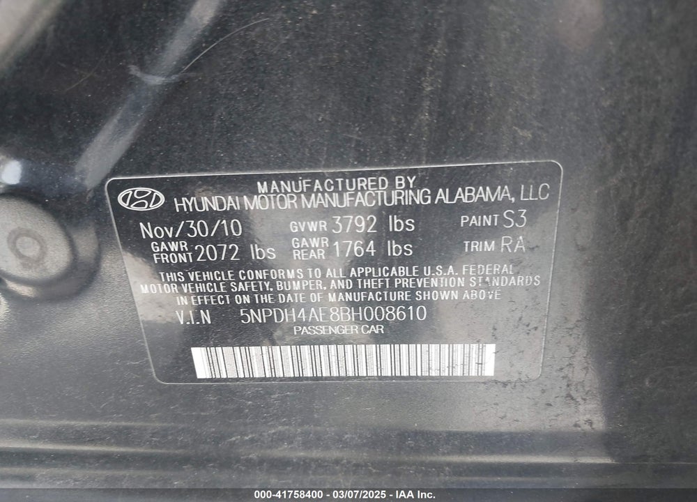 2011 HYUNDAI ELANTRA VIN: 5NPDH4AE8BH008610