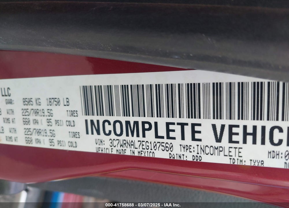 2014 RAM 5500 CHASSIS TRADESMAN/SLT VIN: 3C7WRNAL7EG107560