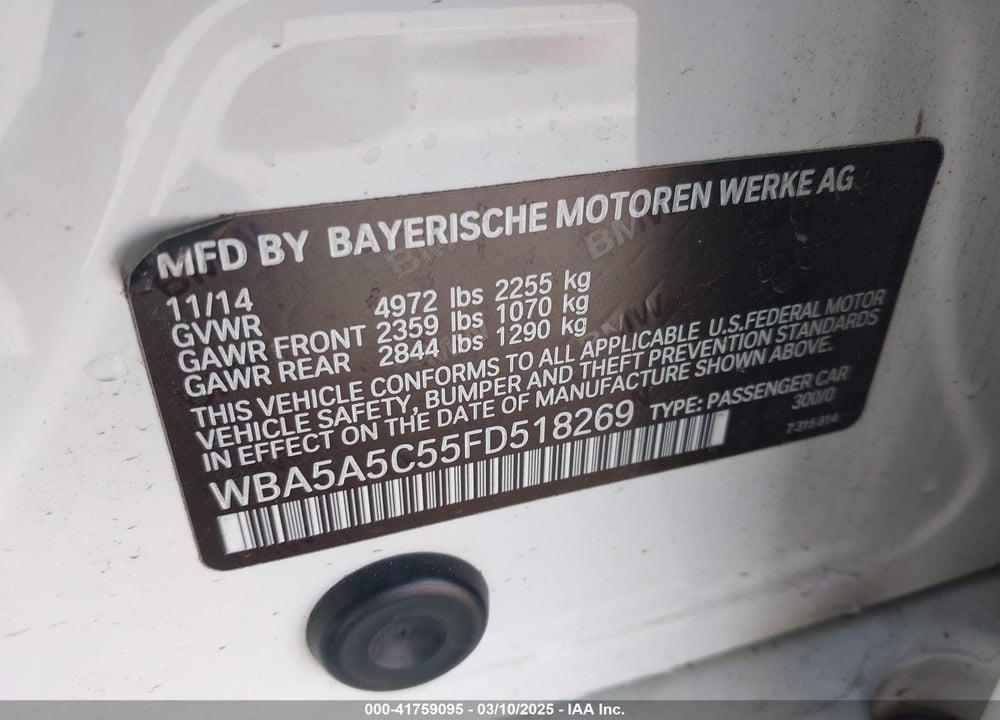 2015 BMW 528I VIN: WBA5A5C55FD518269