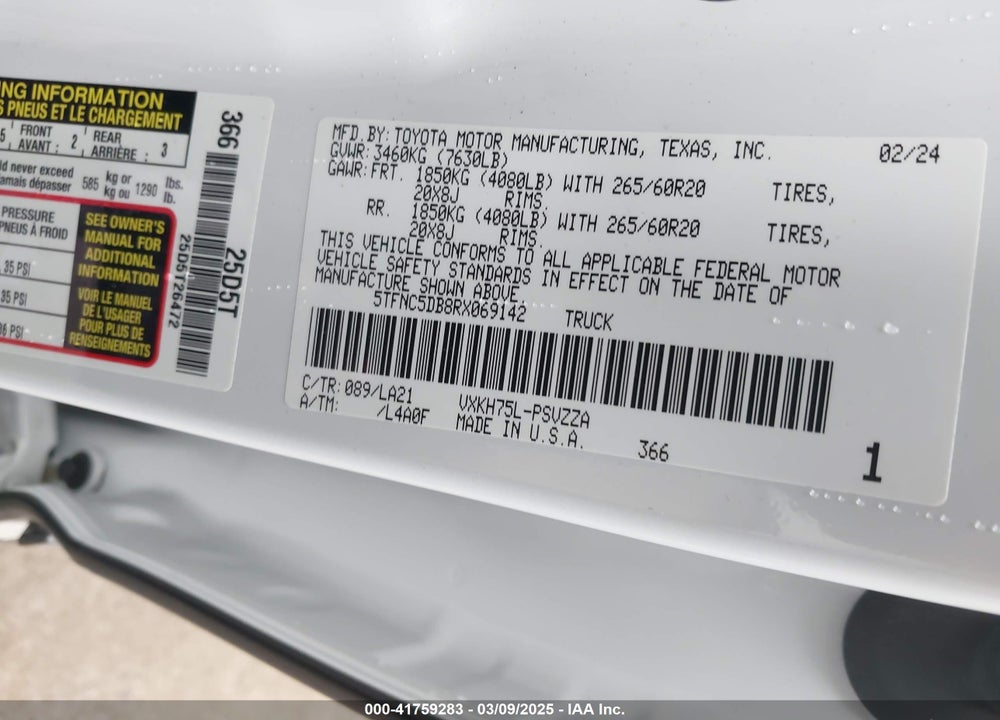 2024 TOYOTA TUNDRA HYBRID VIN: 5TFNC5DB8RX069142