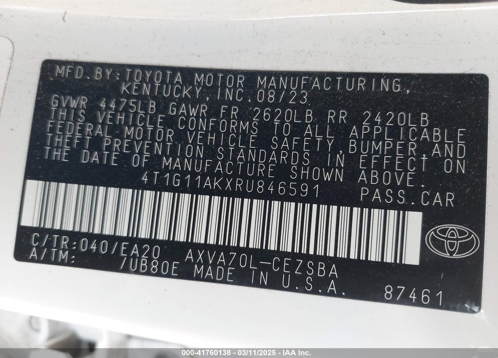 2024 TOYOTA CAMRY VIN: 4T1G11AKXRU846591