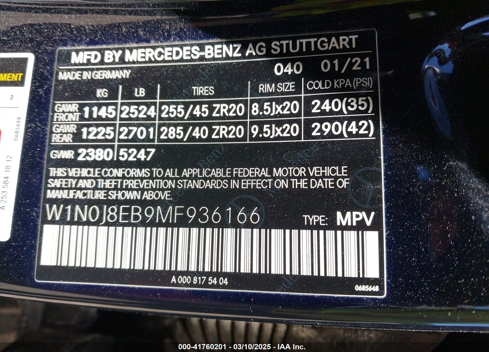 2021 MERCEDES-BENZ GLC 300 4MATIC COUPE VIN: W1N0J8EB9MF936166