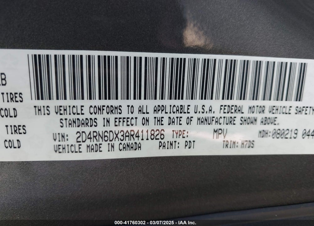 2010 DODGE GRAND CARAVAN CREW VIN: 2D4RN6DX3AR411826