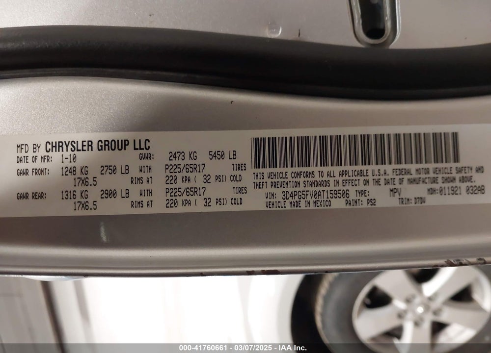 2010 DODGE JOURNEY SXT VIN: 3D4PG5FV0AT159506