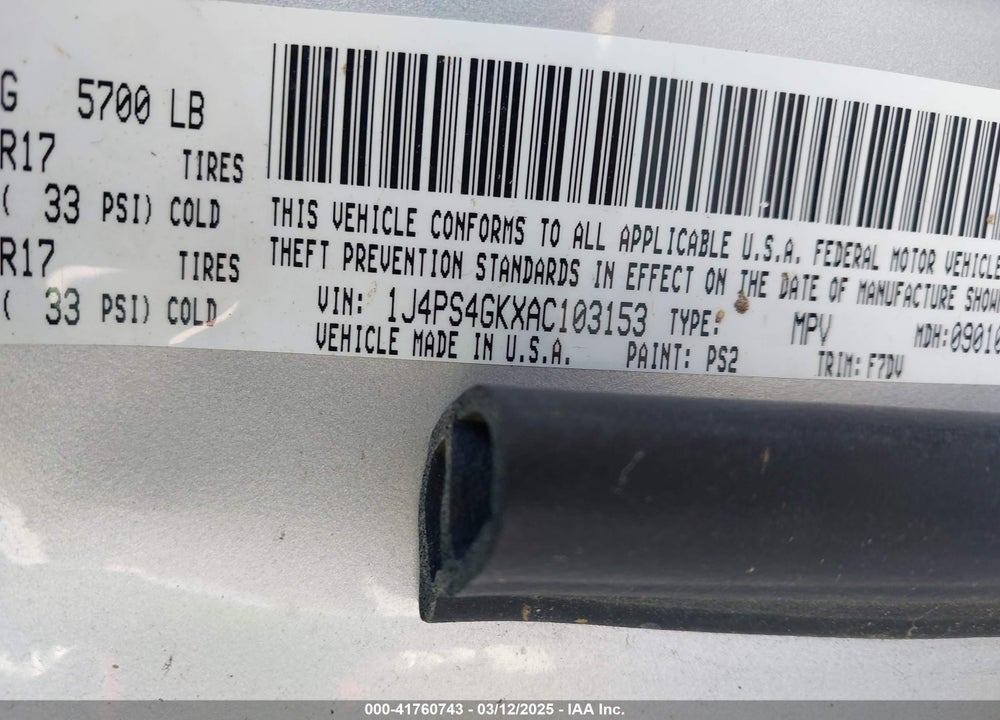 2010 JEEP GRAND CHEROKEE VIN: 1J4PS4GKXAC103153