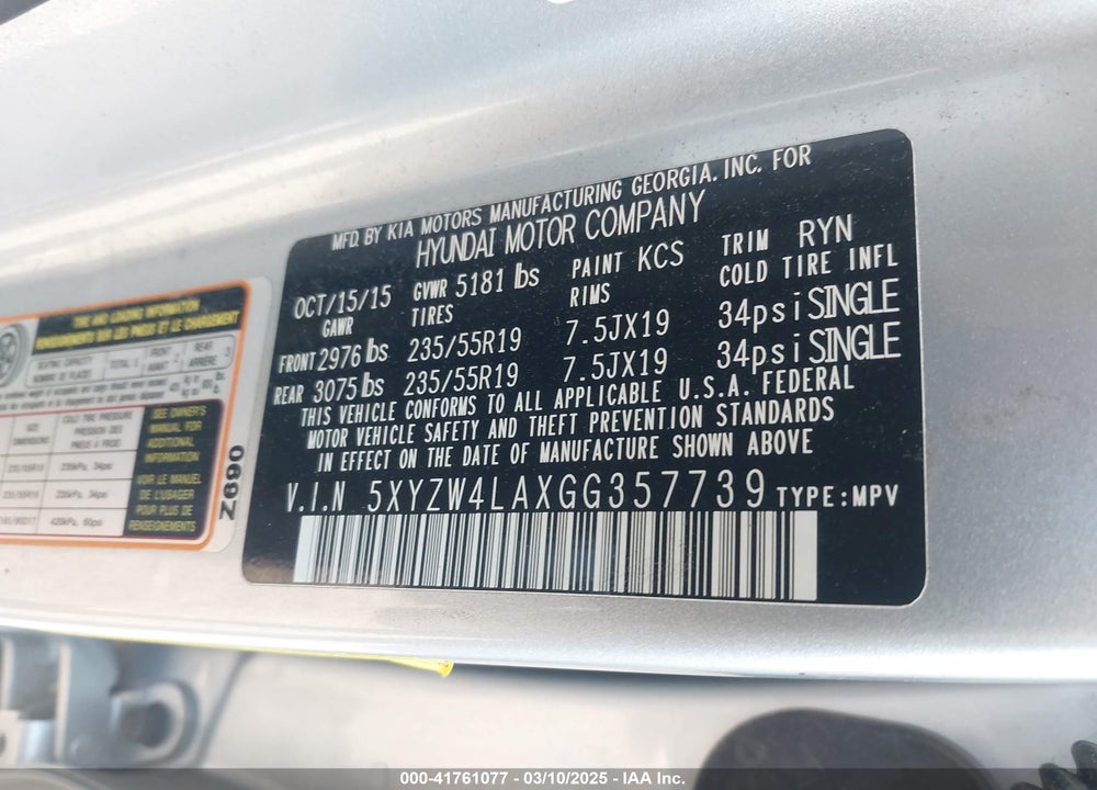 2016 HYUNDAI SANTA FE SPORT VIN: 5XYZW4LAXGG357739