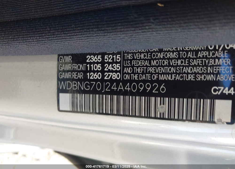 2004 MERCEDES-BENZ S 430 VIN: WDBNG70J24A409926