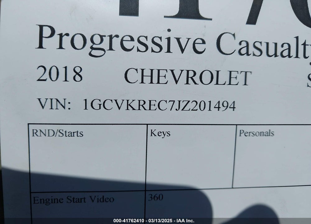 2018 CHEVROLET SILVERADO 1500 2LT VIN: 1GCVKREC7JZ201494