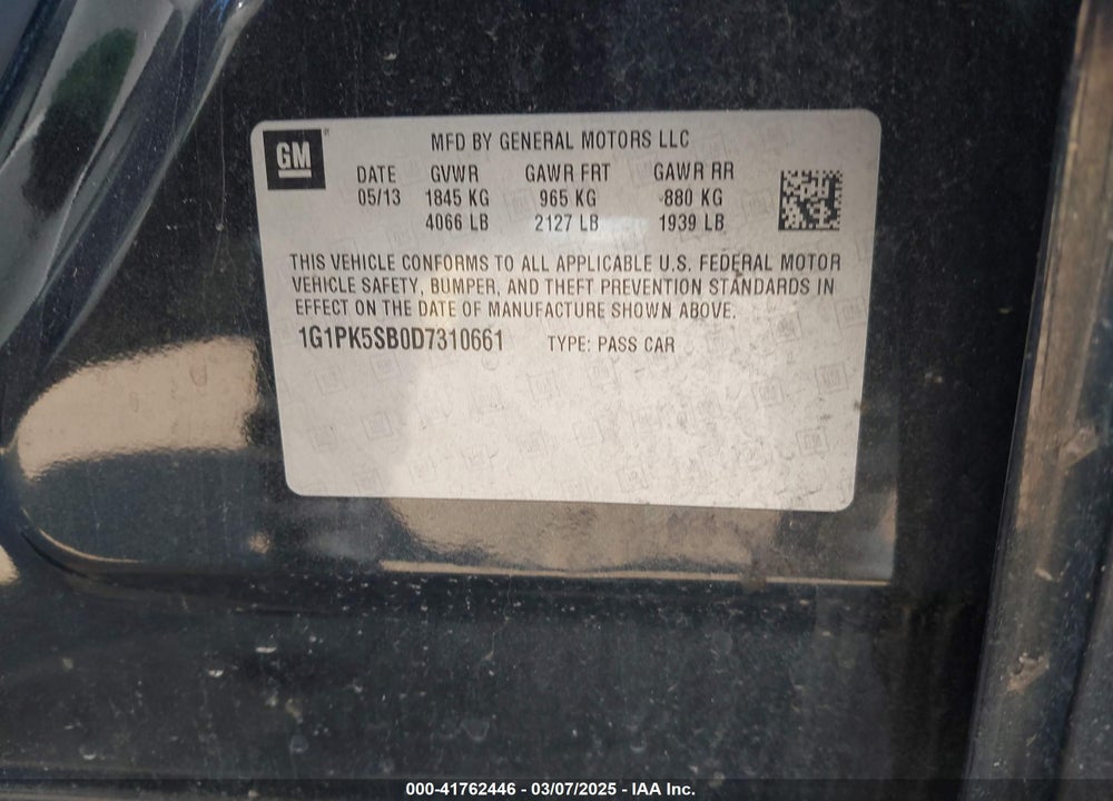 2013 CHEVROLET CRUZE VIN: 1G1PK5SB0D7310661