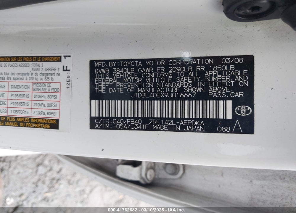 2009 TOYOTA COROLLA VIN: JTDBL40EX9J016667
