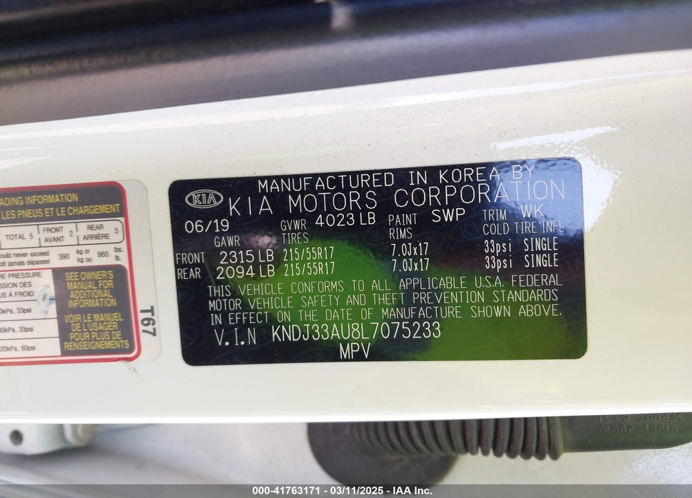 2020 KIA SOUL VIN: KNDJ33AU8L7075233