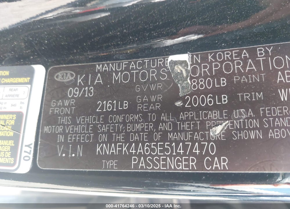 2014 KIA FORTE VIN: KNAFK4A65E5147470