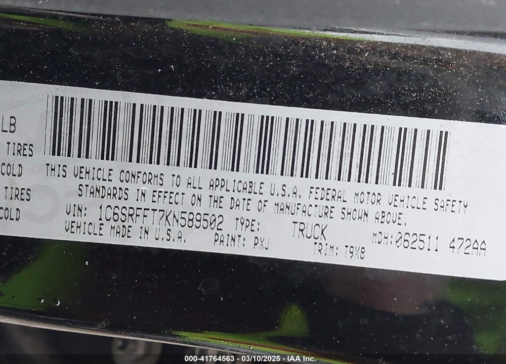 2019 RAM 1500 VIN: 1C6SRFFT7KN589502