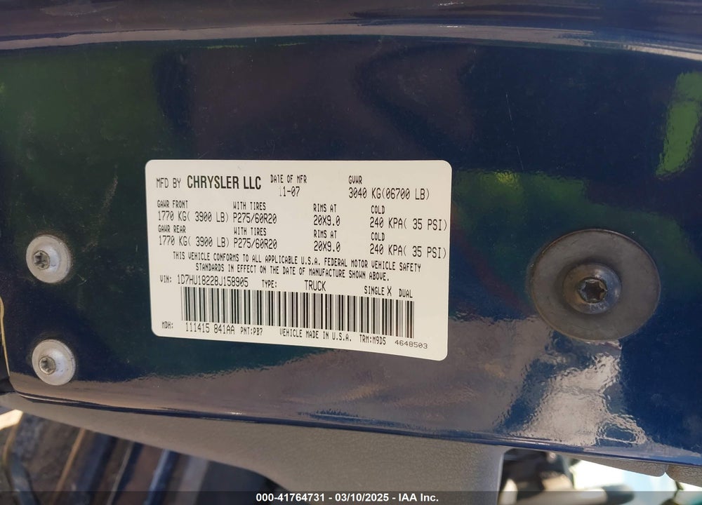 2008 DODGE RAM 1500 VIN: 1D7HU18228J158905