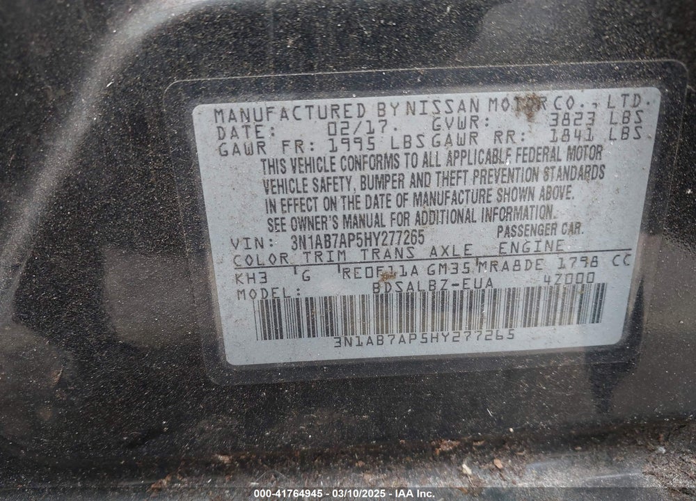 2017 NISSAN SENTRA VIN: 3N1AB7AP5HY277265