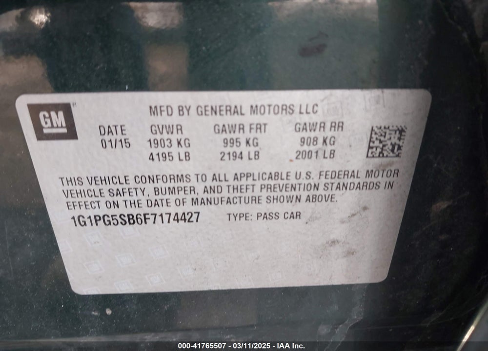 2015 CHEVROLET CRUZE LTZ VIN: 1G1PG5SB6F7174427