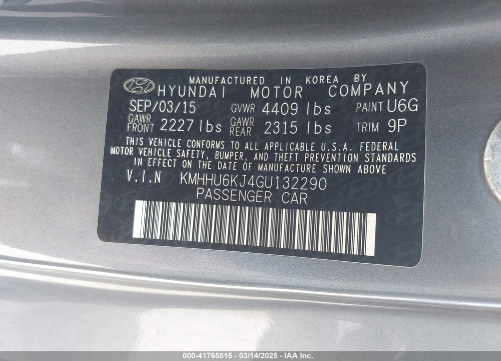 2016 HYUNDAI GENESIS 3.8 ULTIMATE VIN: KMHHU6KJ4GU132290